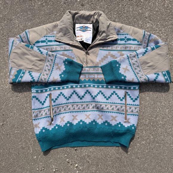 Spyder Other - 90s Spyder Windstopper Sweater Mens XL Aztec 1/4 Zip Teal Blue Wool Fair Isle